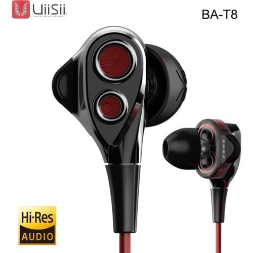 UiiSii T8 Dual Dynamaic Drive Earphones HiFi Super Bass In Ear with Microphone Volume For Android and iphone
