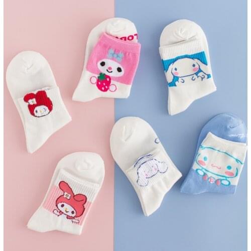 Japanese Crew Socks Womens Tube Socks Cotton Cartoon Kawaii Pink Popular Casual Fashion Anime Big Ear Dog Cute Cat Socks
