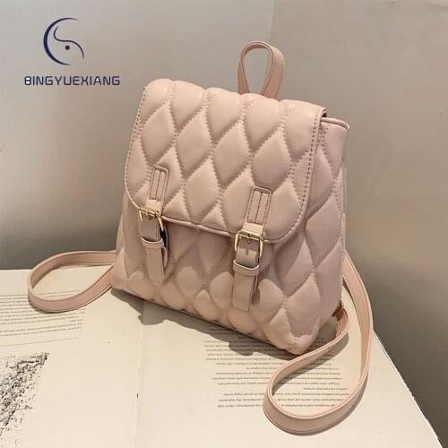 Soild Color Designer High Quality Leather Womens Backpack Fashion New Small Ladies Travel Backpack 2021 Student School Bag Sac