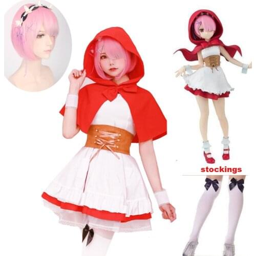 2020 Anime Re: Life a Different World from Zero Ram Rem Little Red Riding Hood Full Set Halloween cosplay costume wig for women