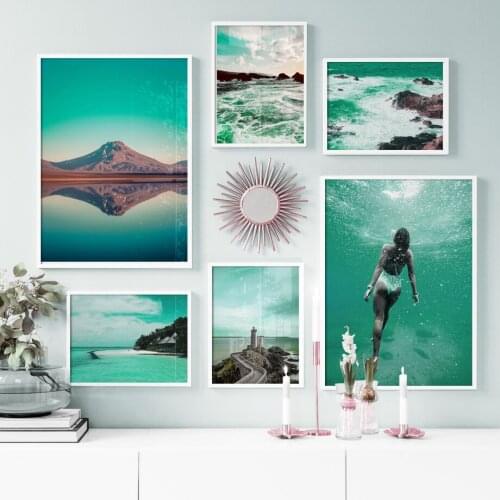 Beach Girl Sea Mountain Lighthouse Wall Art Canvas Painting Nordic Posters And Prints Wall Pictures For Living Room Home Decor