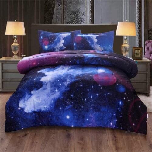 Galaxy Bedspread With Pillow Case Outer Space Quilted Blanket Bed Cover Queen Size Comforter Bedding Set Coverlet Set10