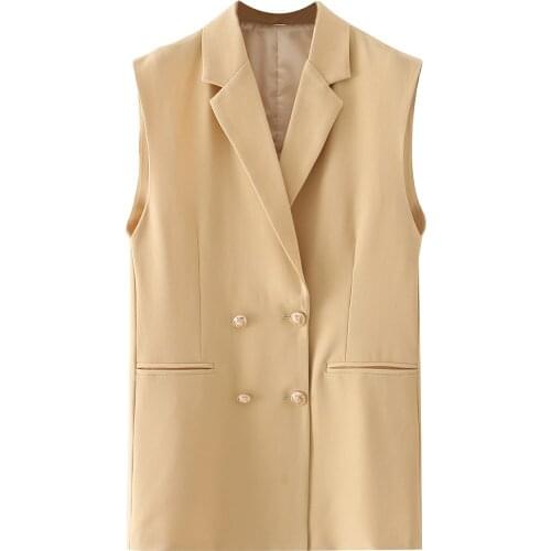 Casual Blazer Women Vest Office Lady Long Suit Vest Spring Autumn Female Pockets Waistcoat Sleeveless Jackets Plus Size