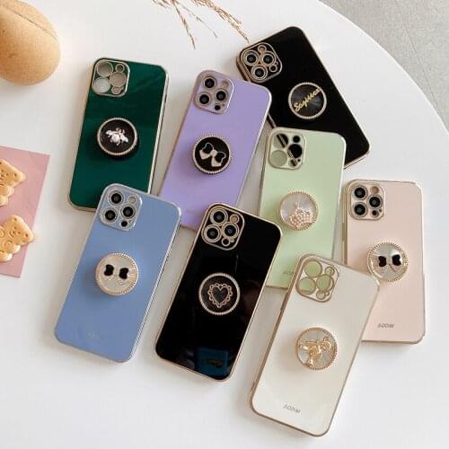 Luxury plating Ring Bracket Bowknot cute Bear soft silicon Case for apple iPhone 12 Pro Max MiNi 7 8 Plus X XS XR 11 SE 2 Cover