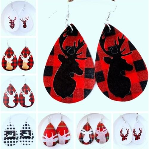 Christmas Reindeer Faux Leather Teardrop 16pairs/set Bulk Wholesale Earrings