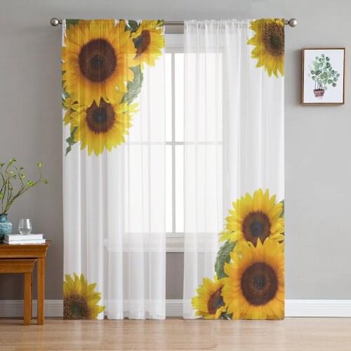 Sunflower Flower White Tulle Curtains for Living Room Bedroom Decor Chiffon Sheer Voile Kitchen Window Curtain