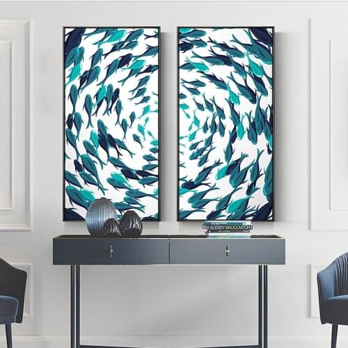 Nordic style Fish in sea Symmetrical patterns Wall art Canvas paintings Posters and prints For Study room living room Couple HD