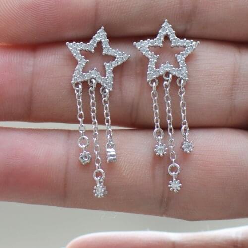 Temperament Hollow Rhinestone Crystal Star Earrings Simple Tassel Ear Clip Non Pierced Earrings Without Ear Hole for Women Gifts