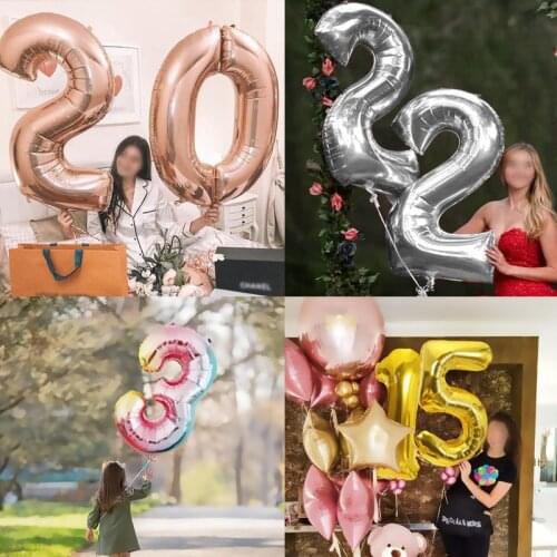 16/32/40 inch Number balloon Foil Rose Gold Silver Digital Baby Shower Supplies Kid Boy balloons Birthday Party Decoration
