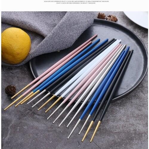 4 Pairs Stainless Steel Japanese Chopsticks Tableware Squared Edge Non-Slip Reusable Sushi Sticks Utensils for Kitchen Flatware