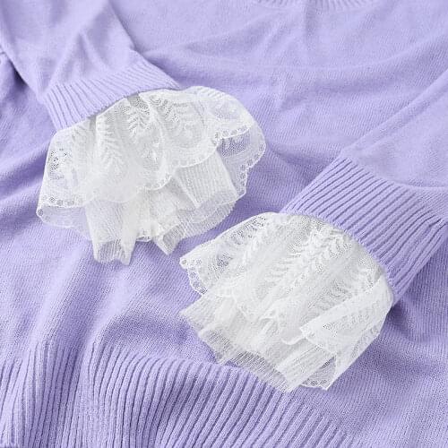 Women White Fake Flare Sleeves Lace Floral Pleated Fake Cuff Black Sweater Blouse Ruffles Wrist Warmer Detachable Fake Cuff