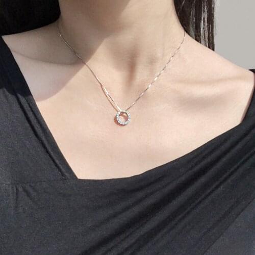 Zircon Circle Pendant Link Women Necklaces Concise Clavicle Chain Temperament Silver Color Korean Fashion Career Female Jewelry