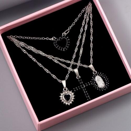 New Luxury Black Crystal Sunflower Tennis Choker Jewelry For Women Hiphop Multilayer Religious Cross Twisted Chain Necklace Sets