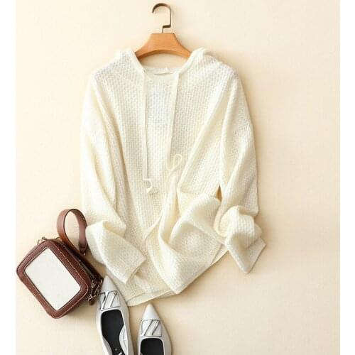 2020 new style 100% cashmere sweater women loose hooded pullovers long sleeve autumn winter stylish knitwear