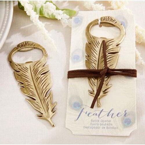 12PCS/LOT "Gilded Gold" Feather Bottle Opener Souvenir For Birthday Parties Kids Adult Birthday Favors And Gifts Free Shipping