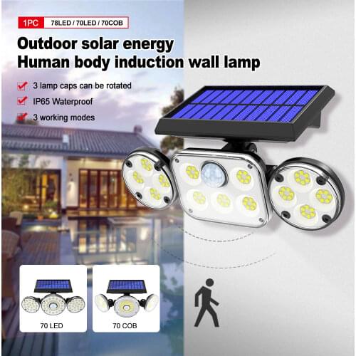 15W 78/70 LED /70 COB PIR Motion Sensor Solar Panel Garden Lamp 270 Wide Angle IP65 Spotlights Outdoor Security Flood Wall Light