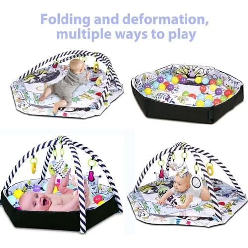 3 In 1Large Baby Gym Play Mat Toddler Game Pad Soft Mat Foldable Baby Playpen With 30 Ocean Balls & 5 Detachable Hanging Toys
