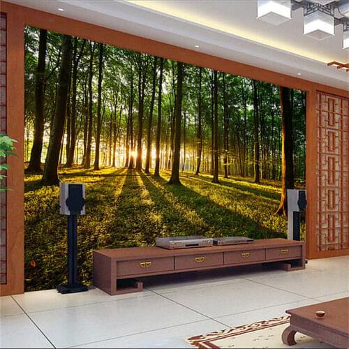 3D stereoscopic large mural space living room sofa bedroom TV backdrop 3D wallpaper wall covering forest landscape forest