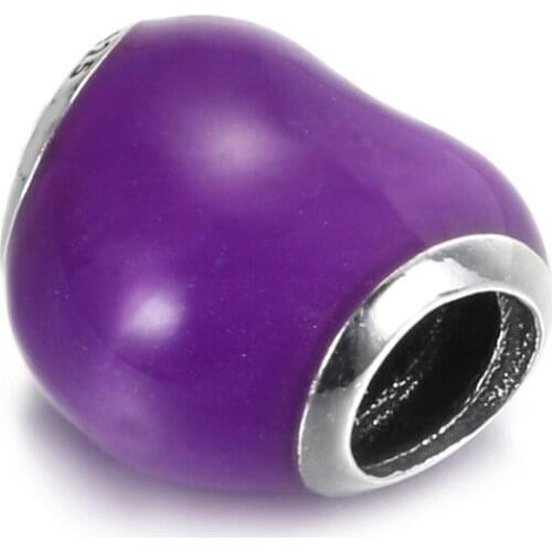 Authentic S925 Silver Bead Metallic Purple Heart Charm fit Lady Bracelet Bangle Girl Birthday Gift DIY Jewelry