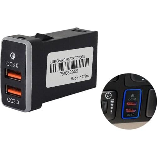 Car Dual USB 3.0 Fast Charger 12-24V Car Charger with LED Ambient Light Suitable for Toyota