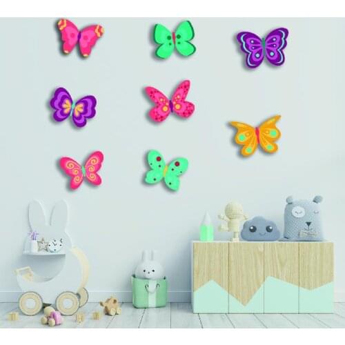 Butterfly 8 piece Wooden Sticker Wall Set Kids Room Wall Decoration Wooden Wall Decor Scandinavian Style