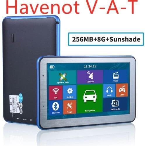 Free shipping havenot V-AT 5pcs 7 Inch Gps Navigator Portable Navigator 8GB-256MB+Sunshade Gps Navigation Maps Truck Car