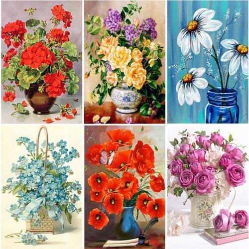 Flower DIY 5D Diamond Painting Full Round Drill Diamond Embroidery Landscape Cross Stitch Mosaic Rhinestones Home Decor