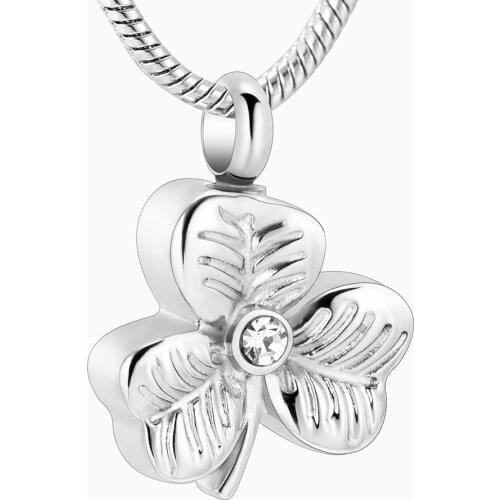 Stainless Steel Cremation Jewelry For Ashes Lucky Clover With Clear Zircon Keepsake Mini Urn Necklace For Human/Pet Souvenir