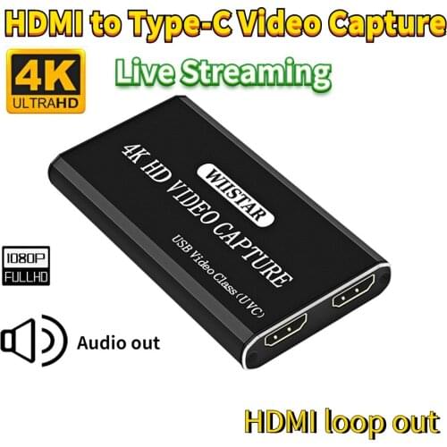 4K Video Capture Card HDMI to Type-C 30fps Game Capture Card with HDMI loop out HD 1080P for Recording Live Streaming Grabber
