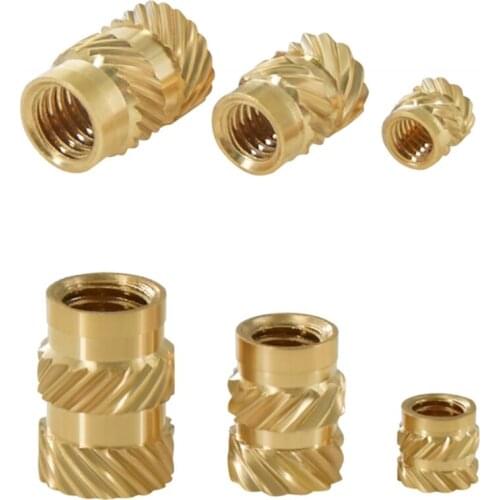 Brass Hot Melt Inset Nuts Heating Molding Copper Thread Inserts Nut SL-type Double Twill Knurled Injection Brass Nut M3M4 100Pcs