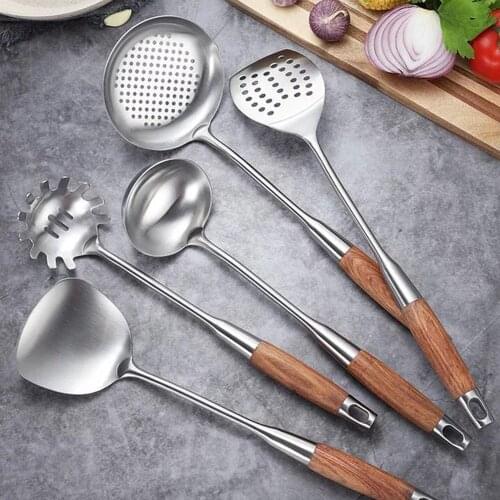 304 Stainless Steel Long Handle Soup Spoon Egg Fish Frying Pan Scoop Fried Shovel Spatula Cooking Strainer Kitchen Colander