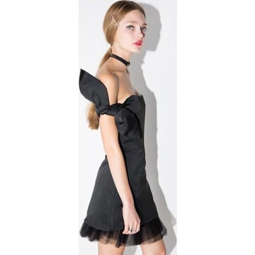 Sweet Princess Wind Off Shoulder Bra Sleeveless A-line Short Skirt Playful Tie Sleeve Mesh Dress Female