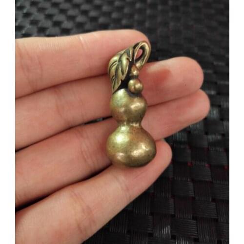 Mini ) Delicate Chinese Old-style Brass Carved Cute Small Gourd Auspicious Statue Pendant