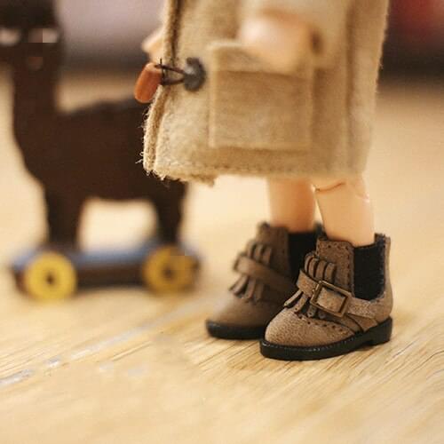 OB11 doll shoe size fashion leather boots British style motorcycle boots in cloth mei Ciliic pig ankle boots wine red linen etc