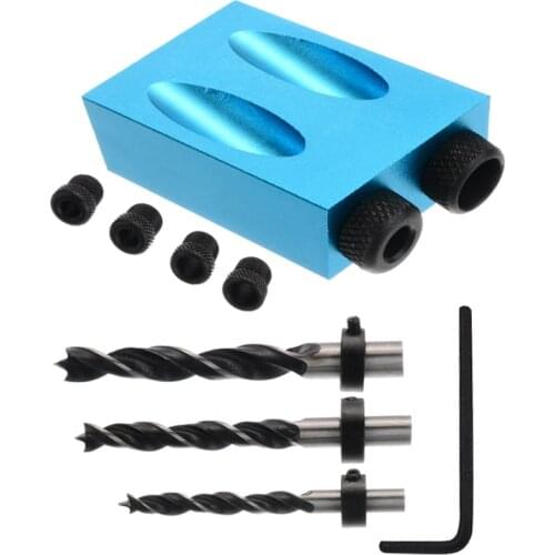 6/8/10mm Woodworking Pocket Hole Screw Jig Dowel Puncher Oblique Hole Locator Drill Kit 15 Degree Wood Joint Carpenters Tool