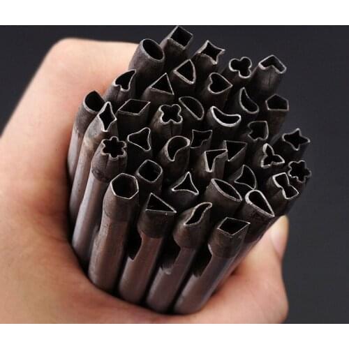 DIY 37Pcs Hollow Punch Set,Leather Craft Watch Band Puncher Steel Flower Hole Tool for Wallet Belt Decoration Various Shapes