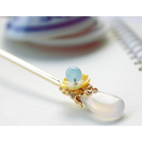 New Vintage Handmade White Chalcedony Simple Hair Pin Sticks Accessories Headwear Do-up Tools Hair Bun for Kimono Hanfu COSPLAY