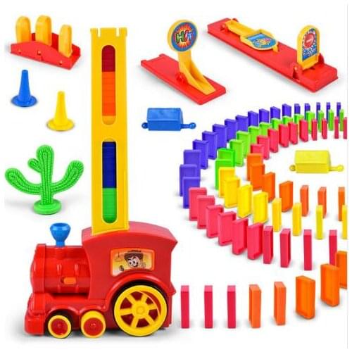 New Automatic placement Domino Electric Train kit Set Up Blocks Elevator Springboard Bridge Set Colorful Bricks Plastic toy gift