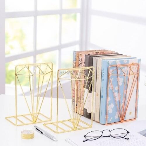 1 Pc Book Support Stand Creative Diamond Shaped Metal Bookends Desk Organizer Storage Shelf