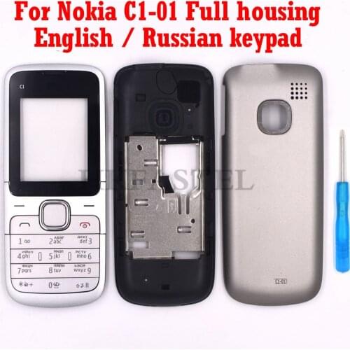 For Nokia C1-01 High Quality New Full Complete Mobile Phone housing cover case + English & Russian Keypad+Tools