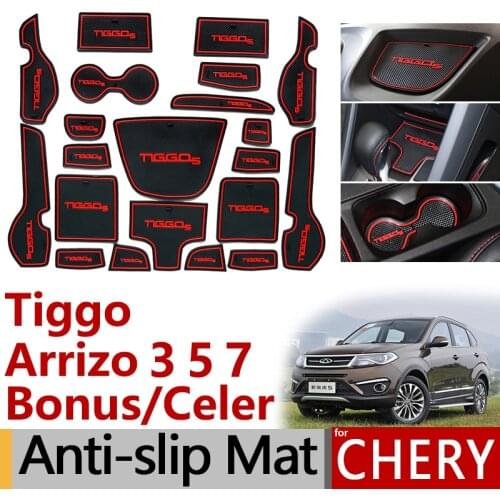 Anti-Slip Rubber Gate Slot Cup Mat for Chery Tiggo 2 3 4 5 Arrizo 3 5 7 Bonus Celer Fulwin 2 2015 2016 2017 Accessories Stickers