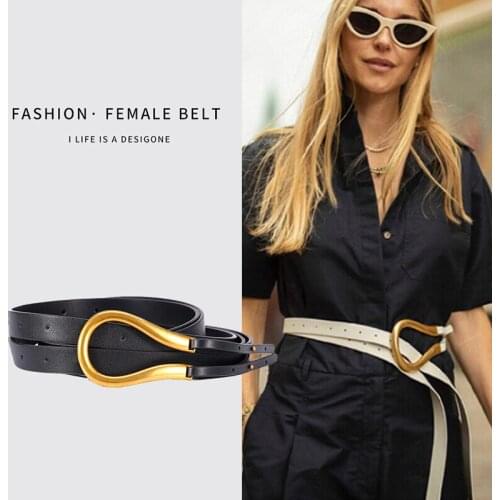 Newest Fashion Soft Faux Leather Belts Personality Big Alloy Buckle Thin Double Layer Waistbands Shirt Knotted Belt Long Straps