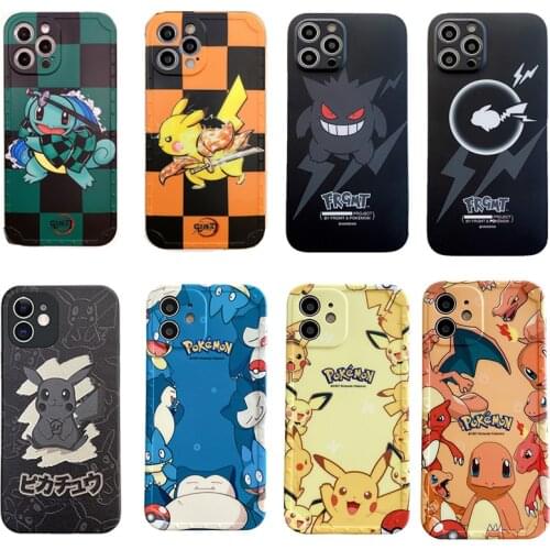 Pokemon Pikachu Gengar Anime Cartoon Fashion Anti-fall Silicone Phone Case for Iphone 7/8/plus X/xs/xr/xs Max/11/12/pro Gift
