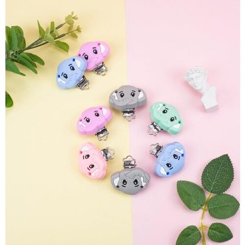 Sunrony 3pcs New Cartoon Elephant Silicone Clip Stainless Steel Pacifier Clip Pacifier Chain DIY Accessories