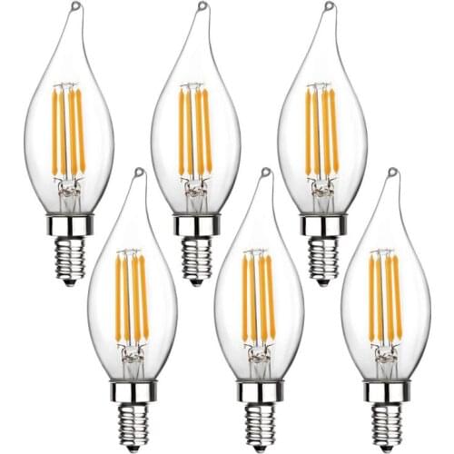 E12 LED Candlestick Bulb 60W Equivalent Dimmable LED Chandelier Bulb 6W 2700K Warm White 550LM CA11 Flame Pointed Candle Bulb wi