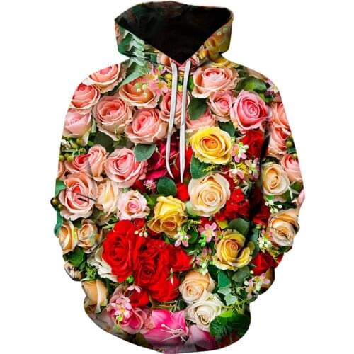 Sweatshirt 2021 High Quality 3D Printed Hoodie Fun Sweatshirt Unisex Hooded Rose Flower Color Print Pullover Streetwear Hoodie