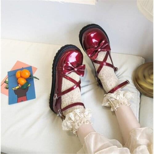 Bowknot LOLITA Shoes JK Uniform Shoes bright PU Leather lolita dress cosplay Shoes B378