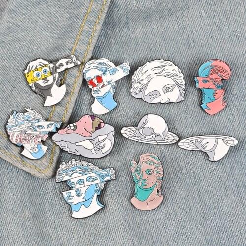 Amazing Art Enamel Pins Split Head Sculpture Badges Custom Brooches Cartoon Sponge Patrick Bag Clothes Lapel Pin Jewelry Gift