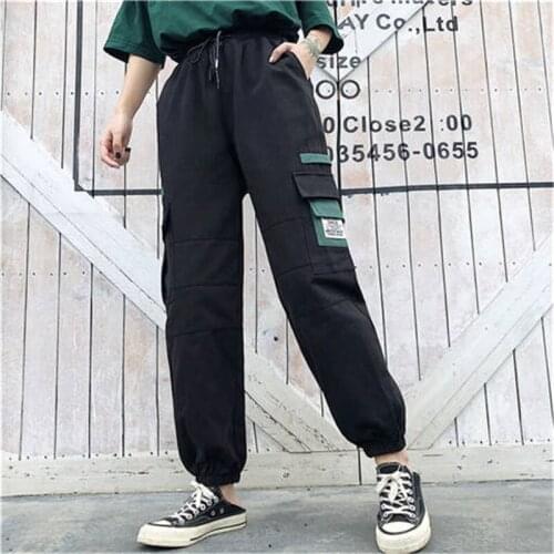 Streetwear Loose Trousers Women Cotton Cargo Pants Elastic High Waist Cool Pantalon Cargo Femme Pockets Trousers Femae Pants