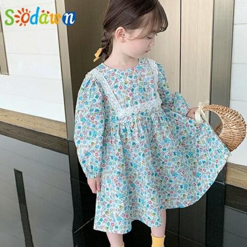 Sodawn Spring Autumn Floral Dress Childrens Casual Dress Baby Girl Clothes Lace Decoration Kid Clothes Girl Outfit